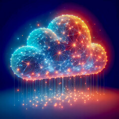 Abstract 3d rendering of neon colorful vibrant cloud digital network
