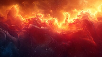 Fototapeta premium Show a dynamic display of cosmic auroras, with vibrant waves of red and yellow dancing across the atmosphere of a distant planet.