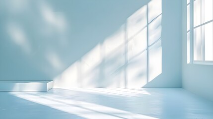 Fototapeta premium Empty room with blue wall and sunlight. 3d rendering mock-up