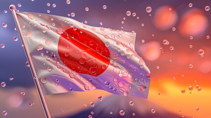 the japanese flag waving in the rain