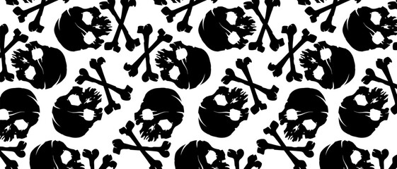 Skulls pattern on background. Backdrop for halloween cover. Illustration with skulls for the Halloween. Scary goth cover vector background.