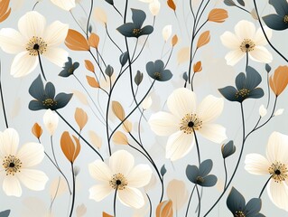 Delicate flowers stem in earthy tones, simple seamless pattern ideal for sophisticated fabric and textile design ,  pattern