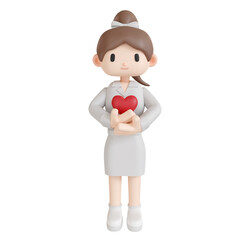 3d rendering a nurse holding a heart transparent