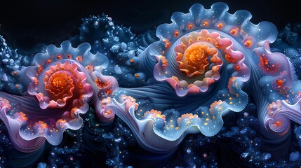 Obraz premium Show the intricate and repeating patterns found in both the micro and macro cosmos through a vibrant and detailed fractal composition.