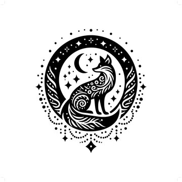recommend clip art: Fox silhouette in bohemian, boho, nature illustration
