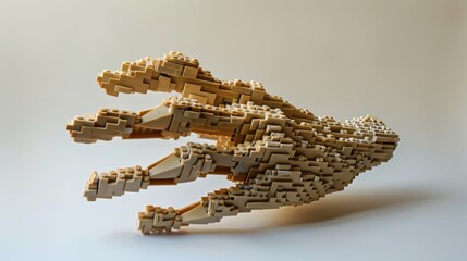 Intricate LEGO sculpture of a human hand reaching outward on a neutral background
