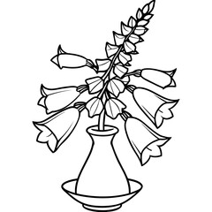 Foxglove flower on the vase outline illustration coloring book page design, Foxglove flower on the vase black and white line art drawing coloring book pages for children and adults