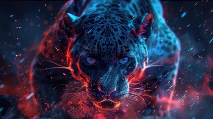 Cool, Epic, Artistic, Beautiful, and Unique Illustration of Panther Animal Cinematic Adventure: Abstract 3D Wallpaper Background with Majestic Wildlife and Futuristic Design