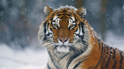 Fototapeta premium Majestic Siberian Tiger in Snowy Landscape