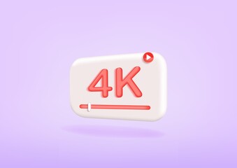 3d social media with 4k live streaming and emotion on frame in pink background. Social media online play video.