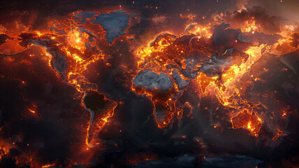 Obraz premium worldmap in the fire,generative ai
