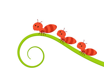 Ants carrying green leaves. Ant vector. Ant on white background. free space for text. copy space.