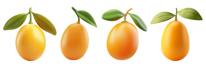 PNG kumquat 3d icons and objects collection, in cartoon style minimal on transparent, white background, isolate