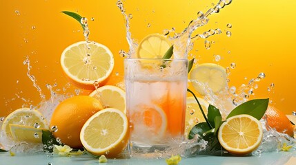 Citrus smoothie, splash of orange and lemon, bright and airy setting, vibrant color, side shot