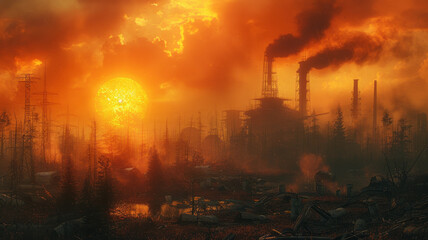 Obraz premium Environmental devastation: Acid rain, dying trees, corrosion.generative ai