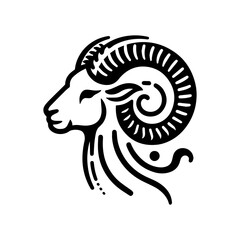 Aries zodiac sign. Black and white outline design. Vector illustration. Isolated on white.