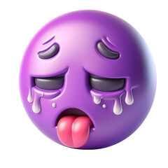 3d purple nauseous face emoji icon. Realistic 3d high quality isolated render