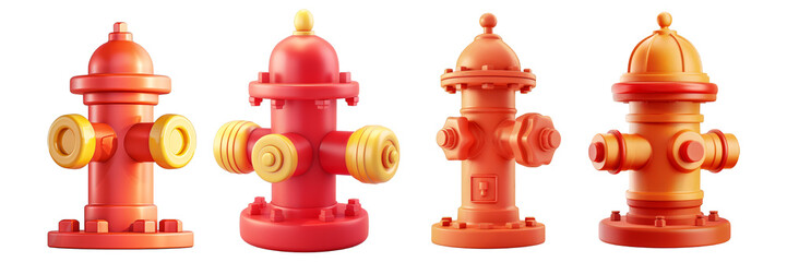 PNG fire hydrant 3d icons and objects collection, in cartoon style minimal on transparent, white background, isolate