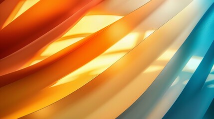 Vibrant colors of tiger orange, corn yellow, sand, and cyan blue create diagonal overlapped layers...