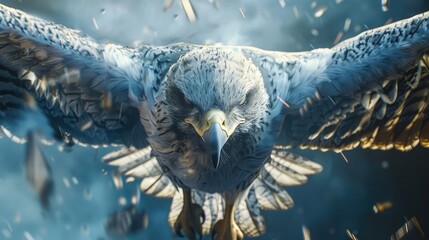 Cool, Epic, Artistic, Beautiful, and Unique Illustration of Hawk Animal Cinematic Adventure: Abstract 3D Wallpaper Background with Majestic Wildlife and Futuristic Design