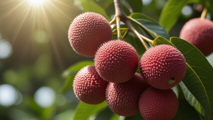 healthy fresh lychee on tree with sun shine