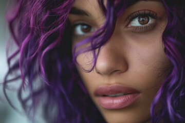 Fototapeta premium Intimate close up of a woman with deep purple curls