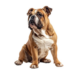 Obraz premium Front view of a Bull dog sitting on isolated transparent background