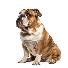 Obraz premium Front view of a Bull dog sitting on isolated transparent background