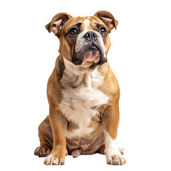 Obraz premium Front view of a Bull dog sitting on isolated transparent background