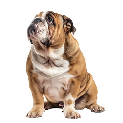 Front view of a Bull dog sitting on isolated transparent background