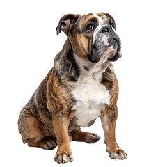 Front view of a Bull dog sitting on isolated transparent background