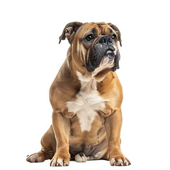 Obraz premium Front view of a Bull dog sitting on isolated transparent background