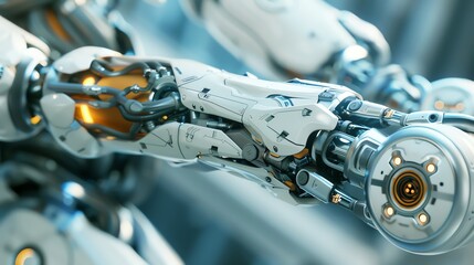 Fototapeta premium Craft a detailed illustration of a futuristic robotic arm used in surgical procedures, showcasing intricate metallic textures and precision engineering, in CG 3D rendering style