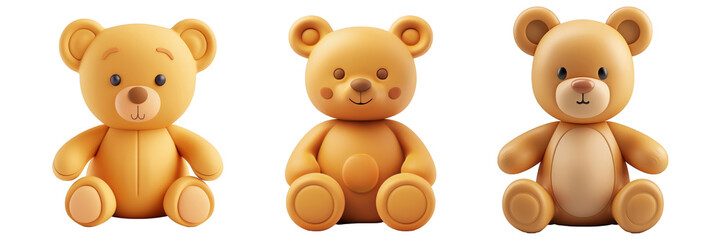 PNG teddy bear 3d icons and objects collection, in cartoon style minimal on transparent, white background, isolate