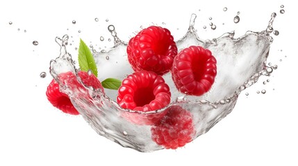 fresh raspberry in water splash isolated on white background, clipping path included