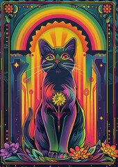 Photo of a bright stylish poster with a cat