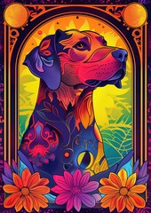 Photo of a bright stylish poster with a dog