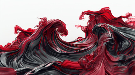 A realistic depiction of swirling waves in deep red and charcoal grey, set starkly against a white backdrop, designed to mimic the clarity and detail of a high-definition camera capture.