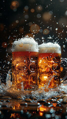 two beer mugs cheering , dark ambient generative ai