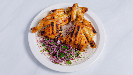 Chicken kebab on plate isolated