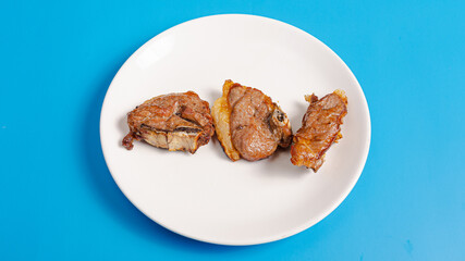 Lamb kebab on plate top view