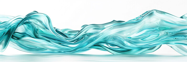 A shimmering aquamarine wave, cool and refreshing, undulating elegantly over a stark white backdrop, captured in a detailed ultra high-definition format.