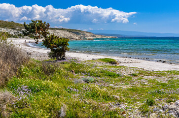 scenic view of Gilikli Beach near Alacati in spring (Cesme, Izmir province, Turkey)	