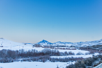 Snow covered Medicine Bow Mountains Range  in Colorado at Sunrise 