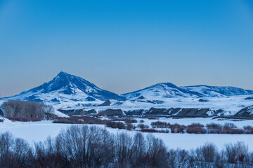 Snow covered Medicine Bow Mountains Range  in Colorado at Sunrise 