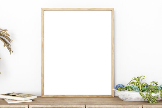 8x10 frame, picture mockup, wood, empty, photo, wooden, 3d render