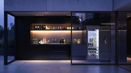 Modern minimalist kitchen with sleek built-in refrigerator and elegant lighting, showcasing contemporary home designs