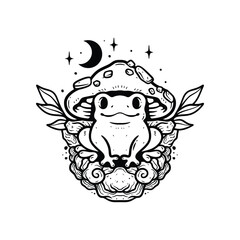 vintage vector illustration frog mushroom , frog tattoo design