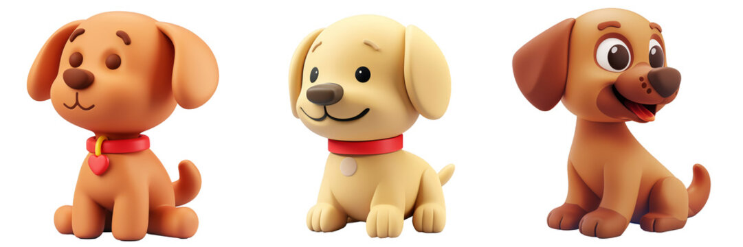 PNG dog 3d icons and objects collection, in cartoon style minimal on transparent, white background, isolate