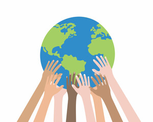diverse people hands holding globe earth care of environment and nature Save and support planet
